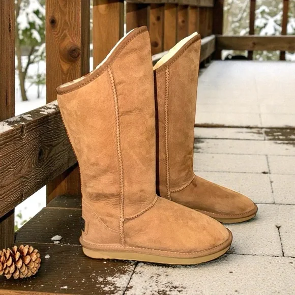 Australia Luxe Collective Cody Sheepskin Tan Suede Tall Shearling Boots Size 7 - Picture 5 of 11